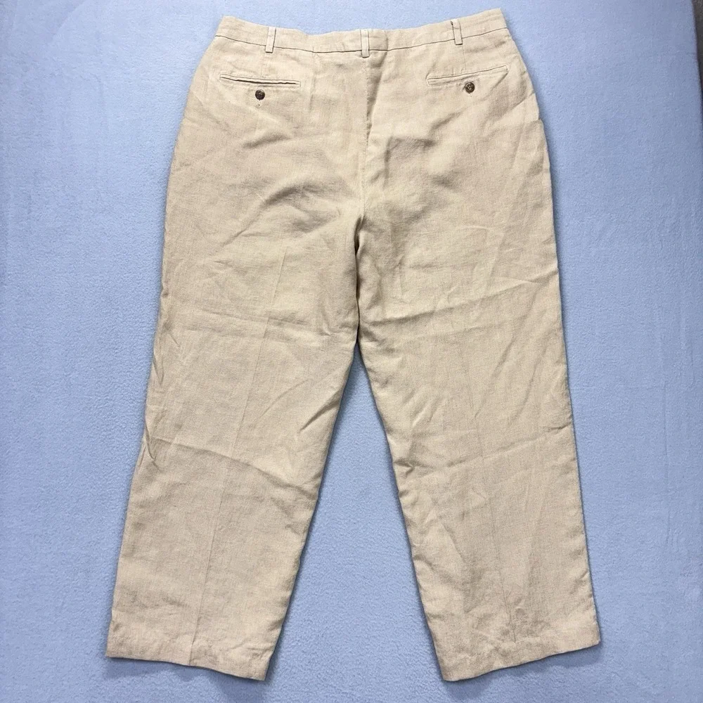 Jos A Bank Linen Pants Mens 40x29 Khaki Pleated Casual Costal Lightweight Chino